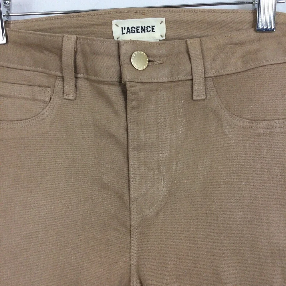 L'agence Womens Sabine Skinny  Maigre Cappuccino Coated Zip Ankle Jeans Brown 26